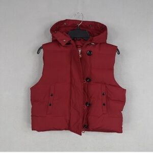 Gap Puffer Vest Womens Large Red Hooded Down Winter San Francisco Love Lined